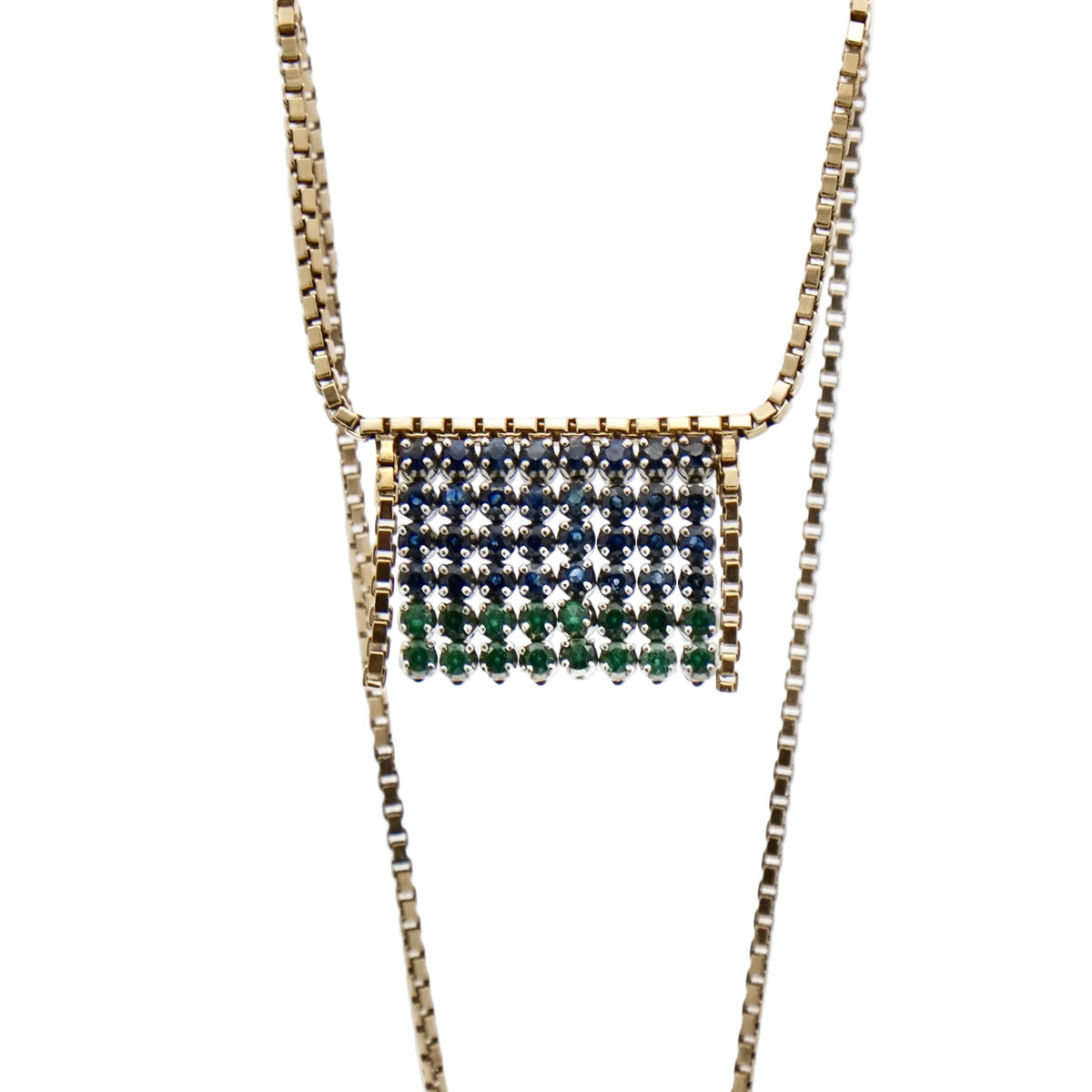 Collier à franges d'émeraudes et saphirs