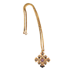 Collier croix en or rose et améthystes