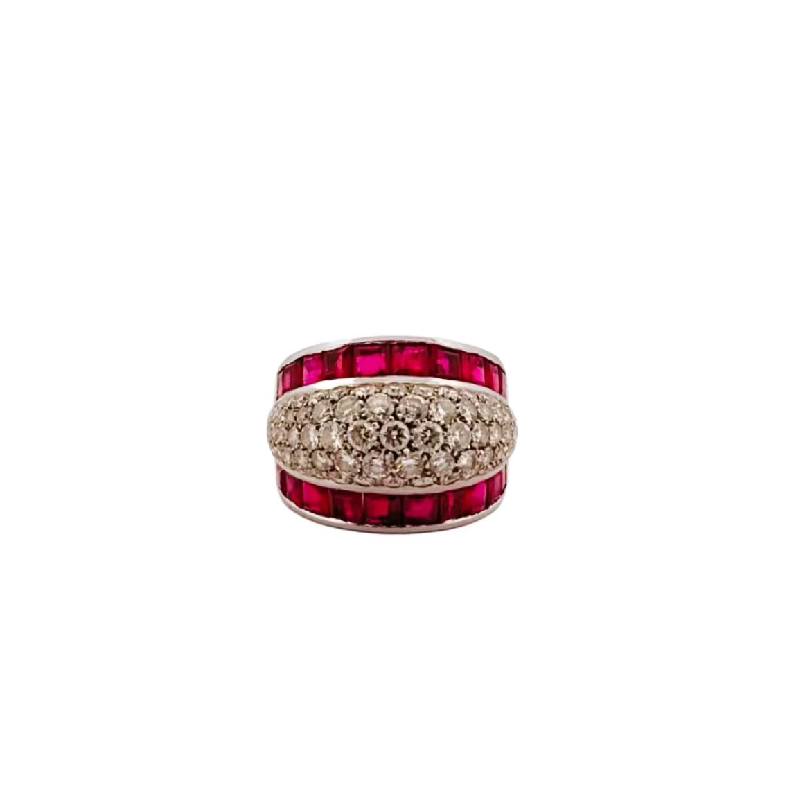 Bague Bandeau en or blanc, rubis et diamants