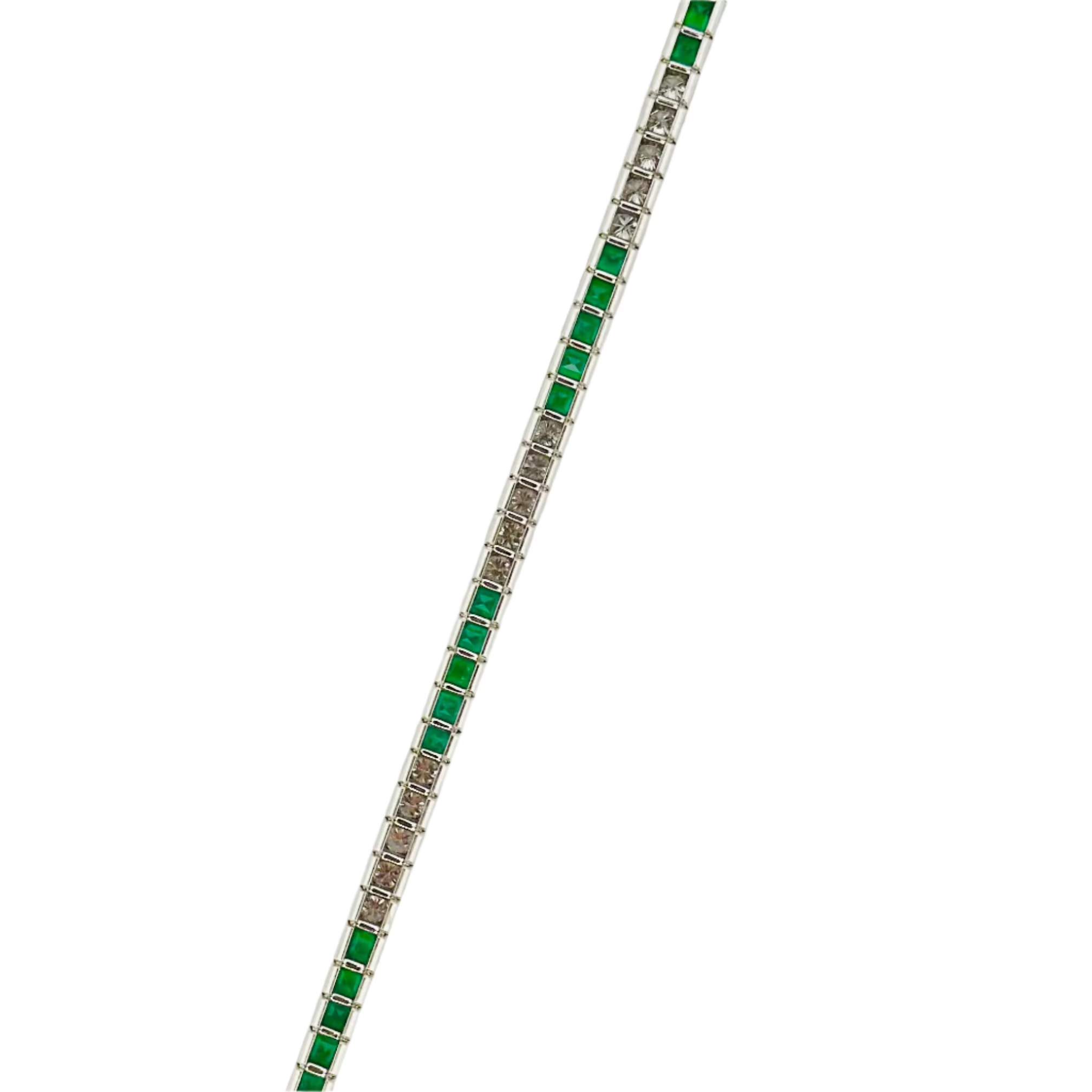 Bracelet Ligne TIFFANY & CO. en platine, émeraudes et diamants