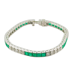 Bracelet Ligne TIFFANY & CO. en platine, émeraudes et diamants