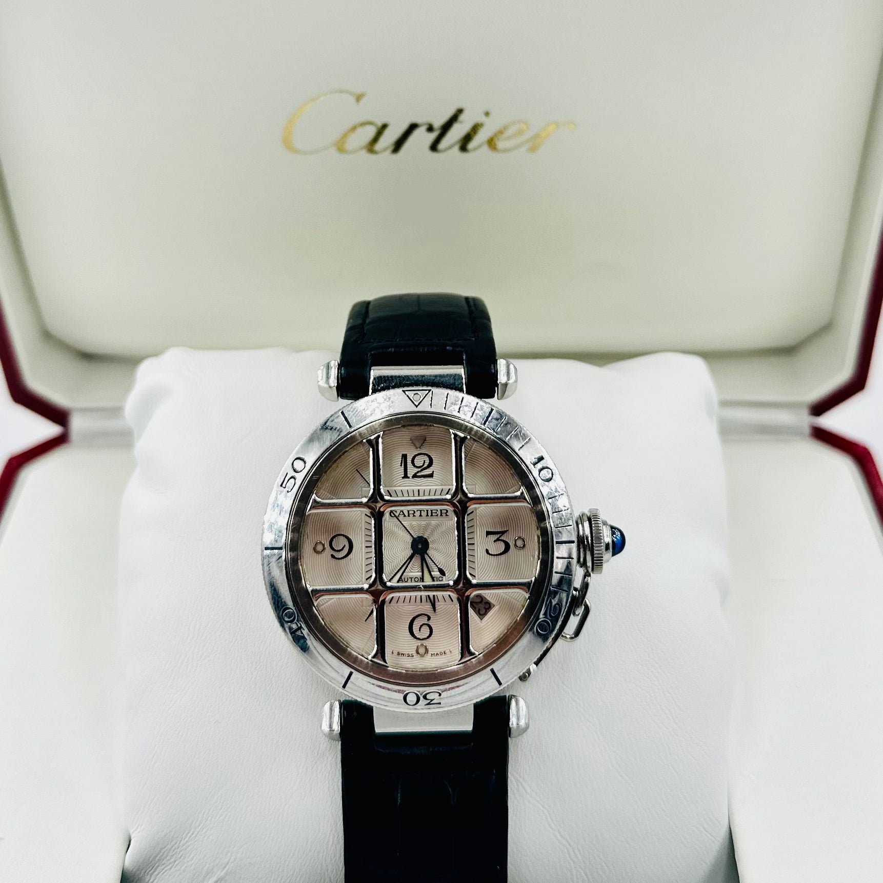 Montre CARTIER "Pasha" en acier et cuir