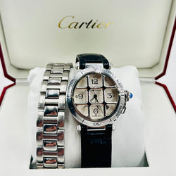 Montre CARTIER "Pasha" en acier et cuir