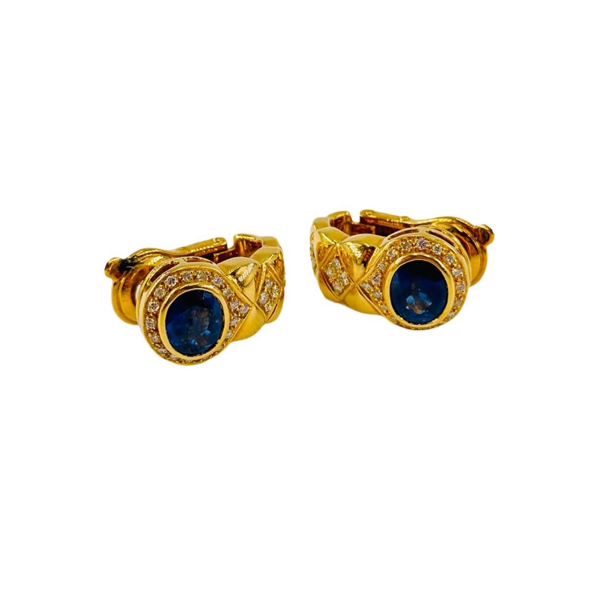 Boucles d'oreilles en or jaune, saphir et diamants