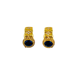 Boucles d'oreilles en or jaune, saphir et diamants