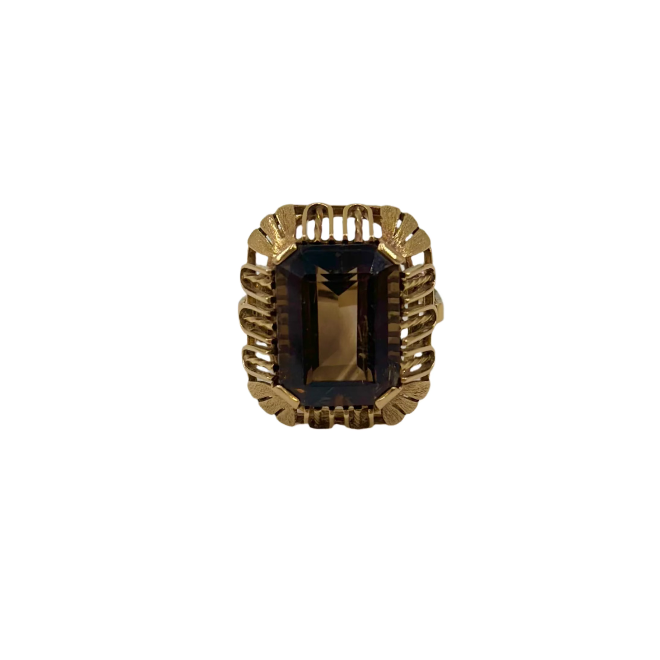 Bague Cocktail en or jaune et quartz fumé