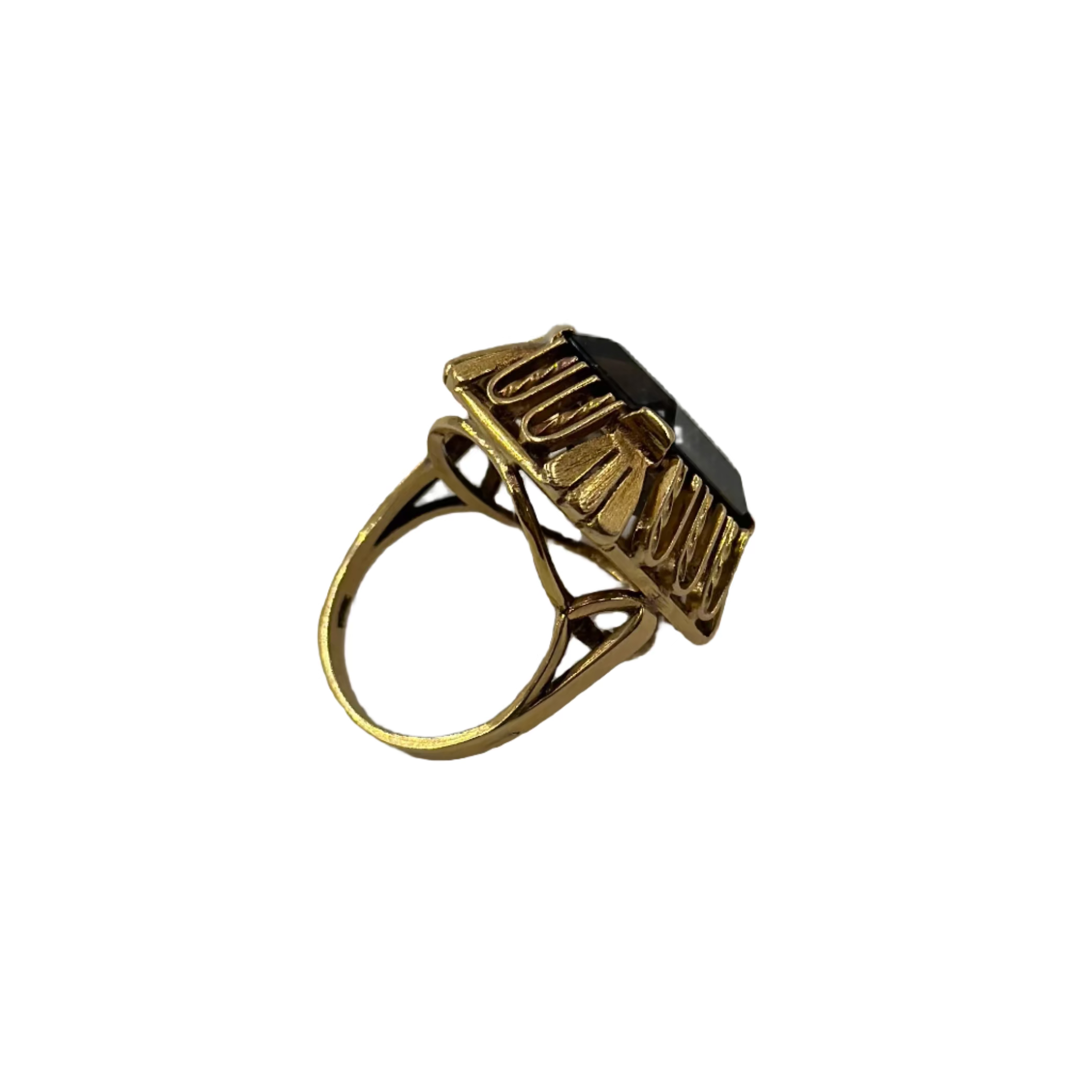 Bague Cocktail en or jaune et quartz fumé