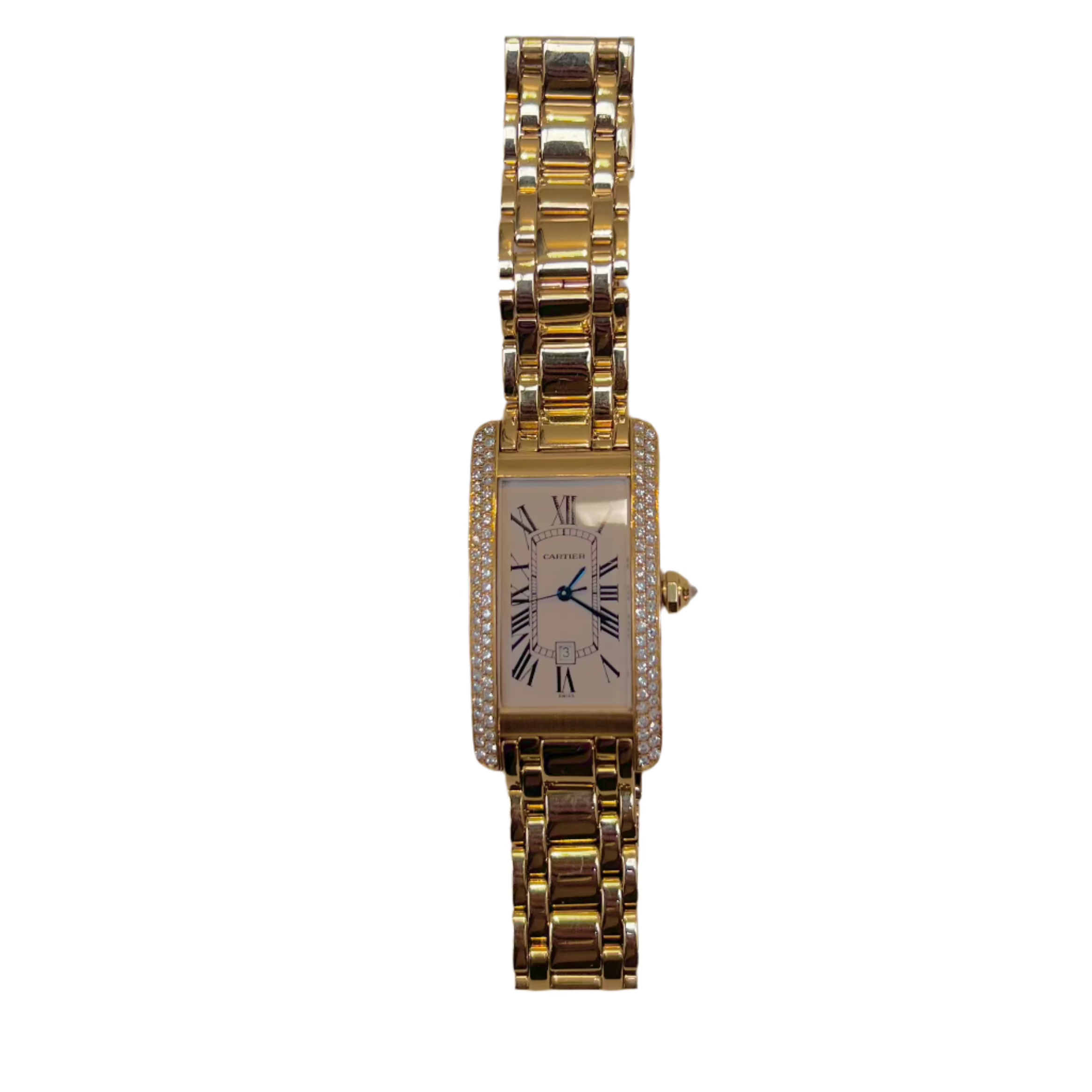 Montre CARTIER "Tank Américaine" en or jaune et diamants