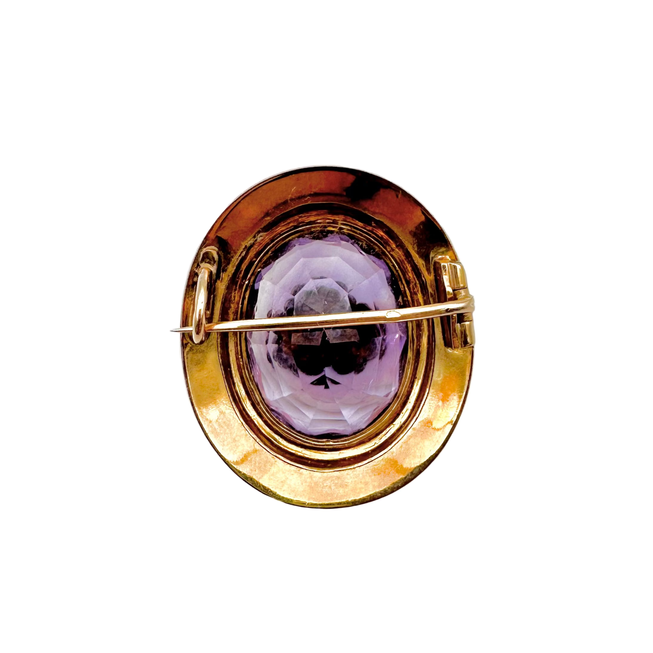 Broche Épingle en or jaune, améthyste et perles