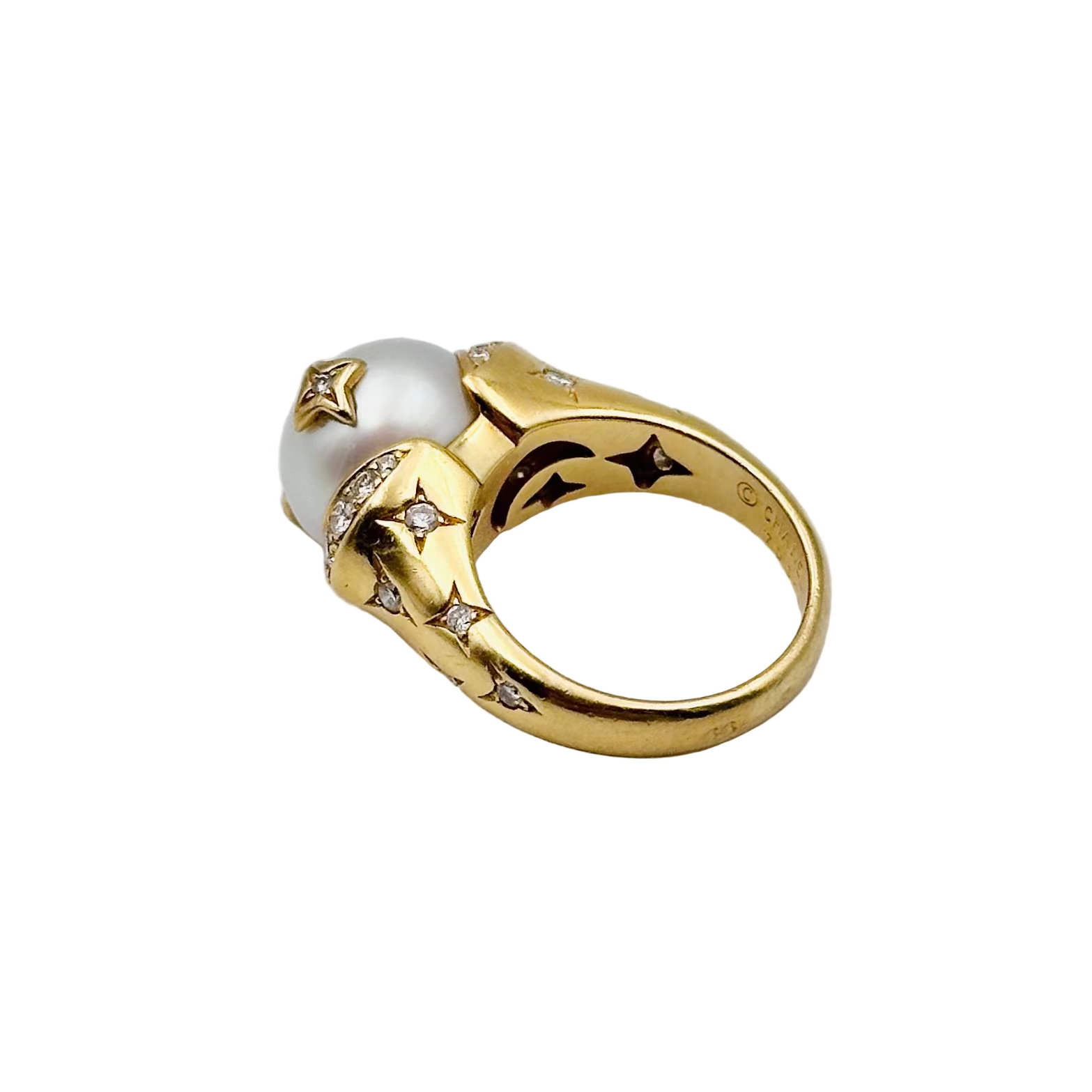 Bague CHANEL "Comètes" en or jaune, perle et diamants