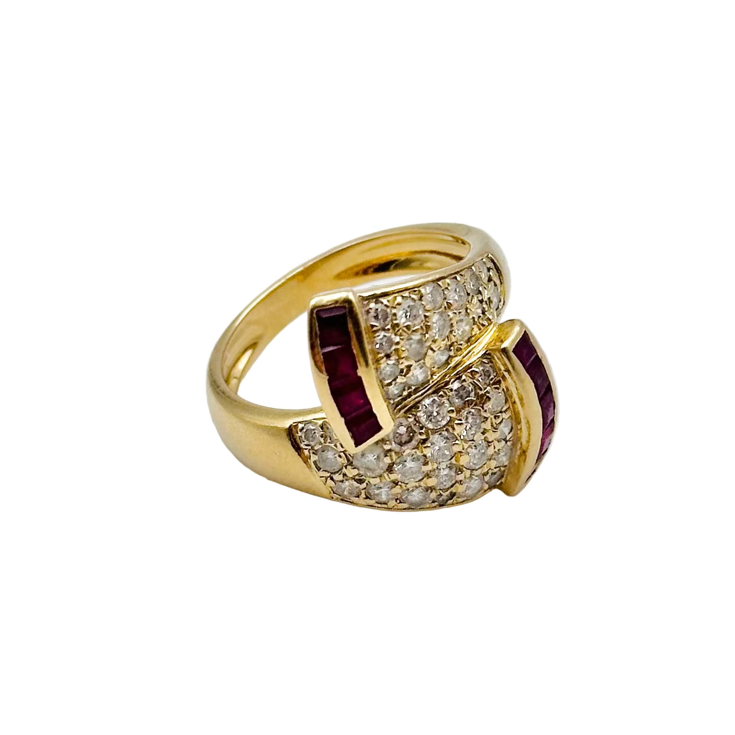 Bague Toi & Moi en or jaune, rubis et diamants