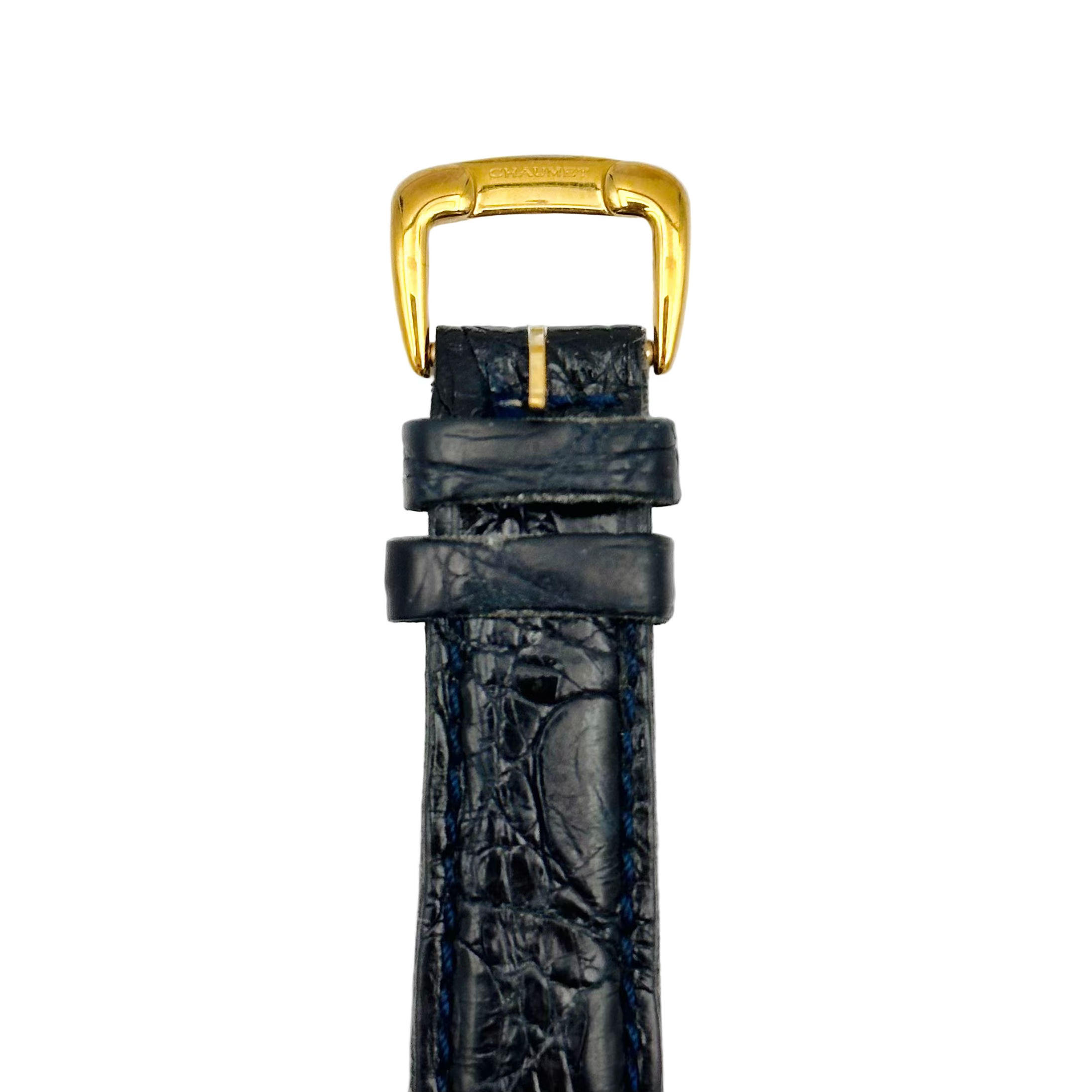 Montre CHAUMET "Elysée" en or jaune, acier, cuir, nacre et diamants