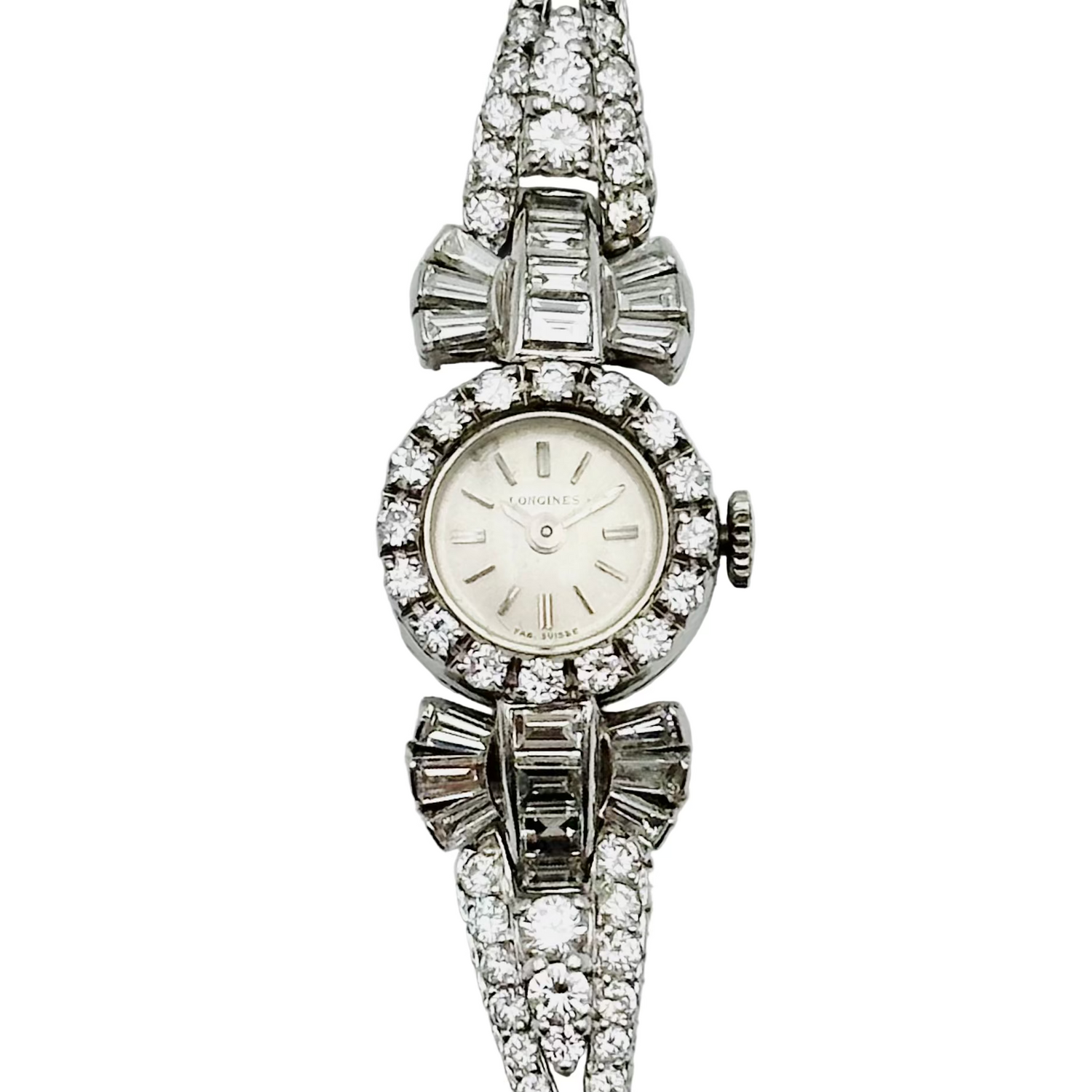Montre Art déco LONGINES en platine, or blanc et diamants