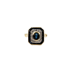 Bague Entourage en or jaune, saphirs et diamants