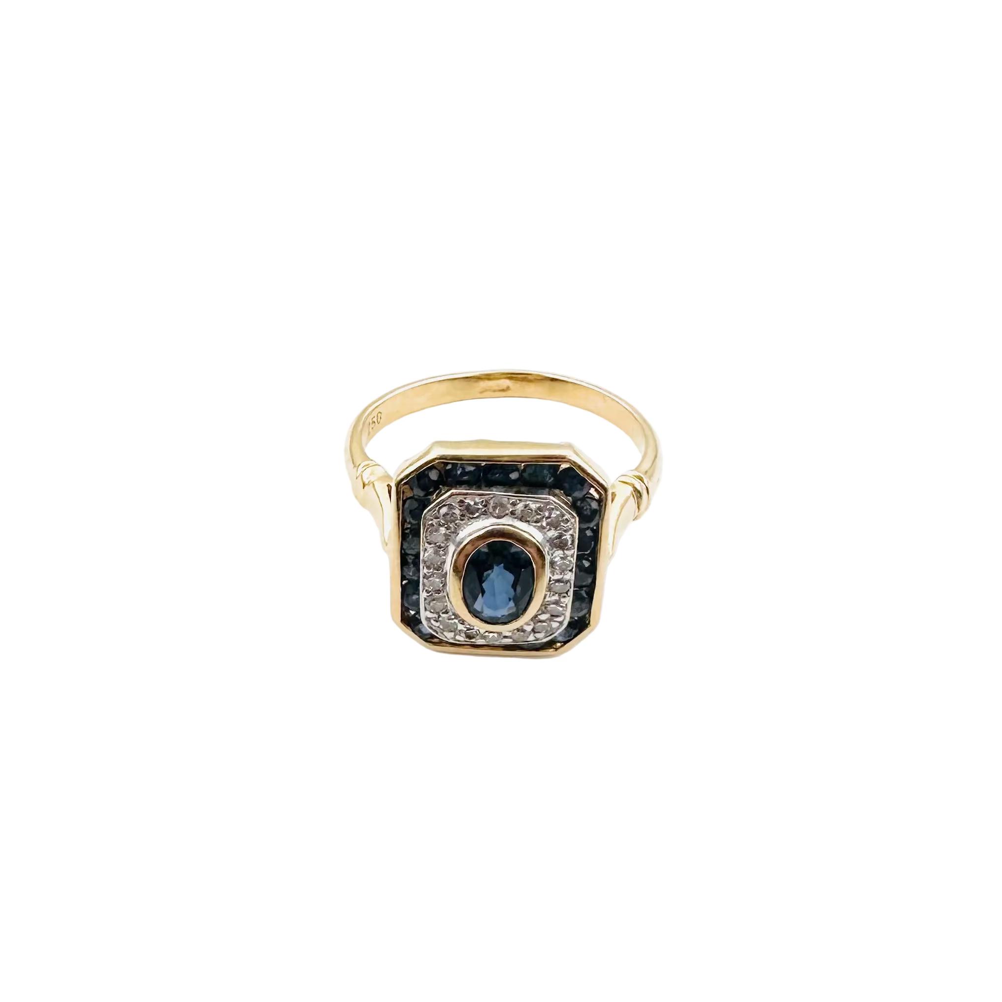 Bague Entourage en or jaune, saphirs et diamants