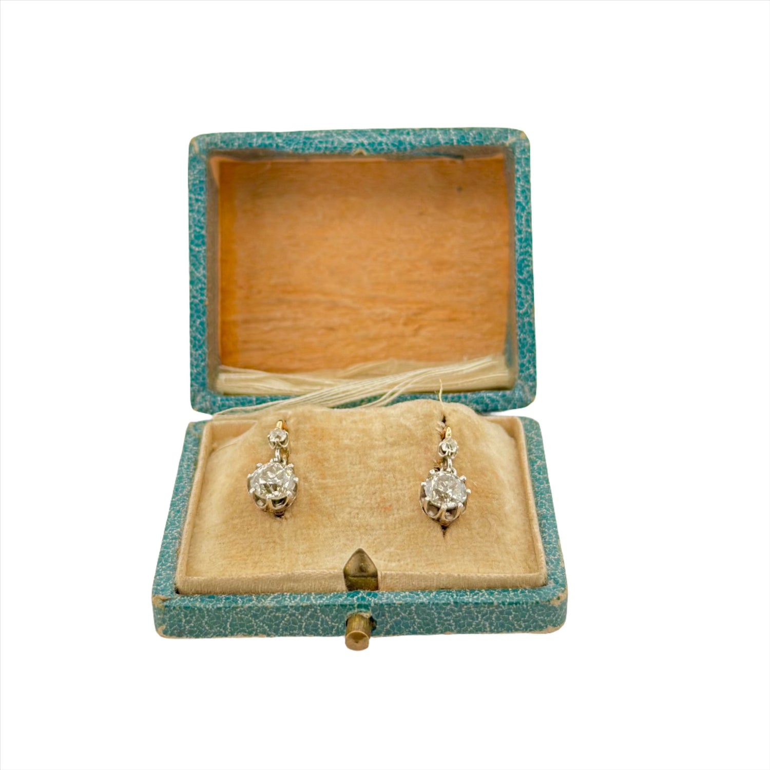 Boucles d'oreilles Dormeuses en or jaune, or blanc et diamants