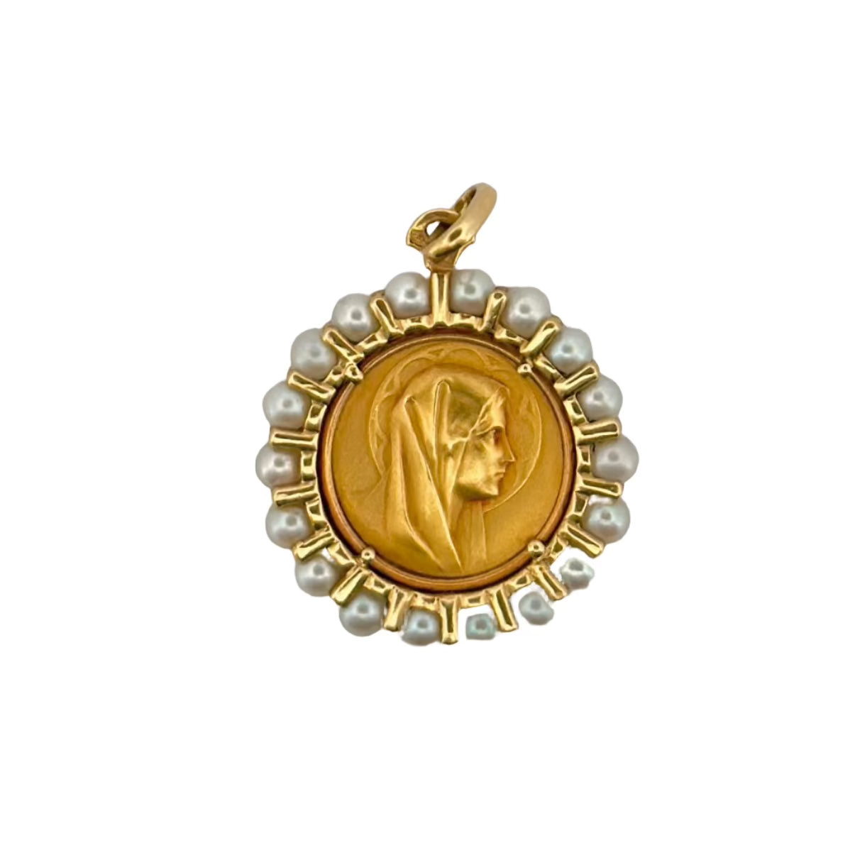 Médaille Sainte Vierge en or jaune et perles