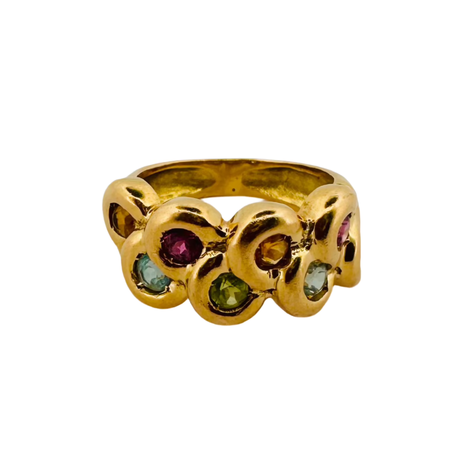 Bague Bandeau en or jaune et pierres fines