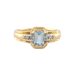 Bague en or jaune, aigue-marine et diamants