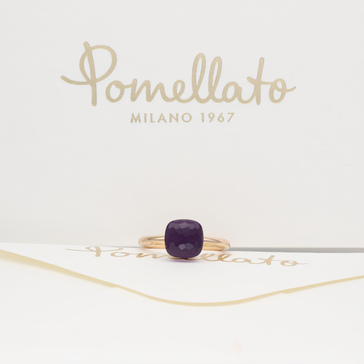 Bague Solitaire POMELLATO "Nudo Classic" en or blanc, or rose et améthyste