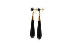 Boucles d'oreilles Pendantes en or jaune, onyx et perles