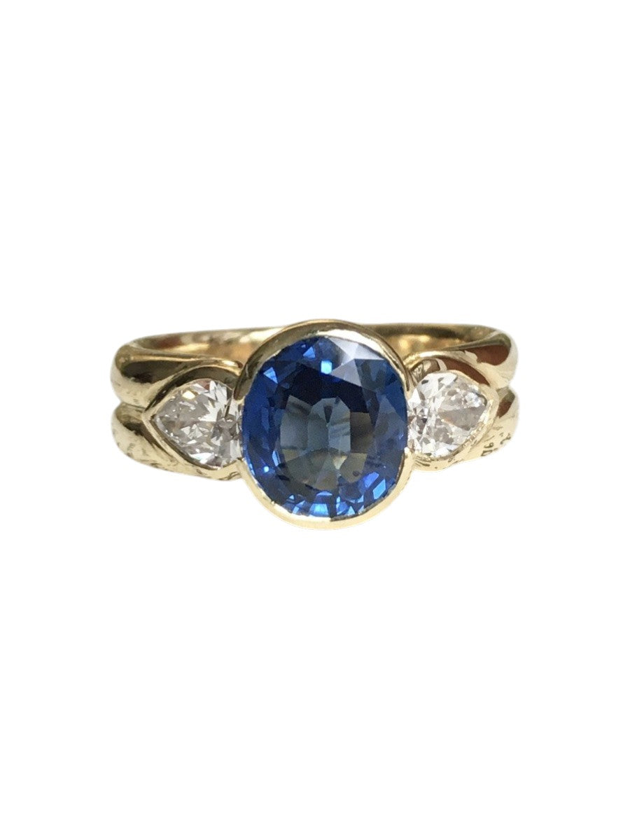 Bague Trilogie en or jaune, saphir et diamants