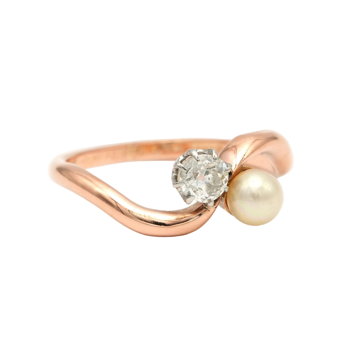 Bague Toi & Moi en or rose, perle et diamant