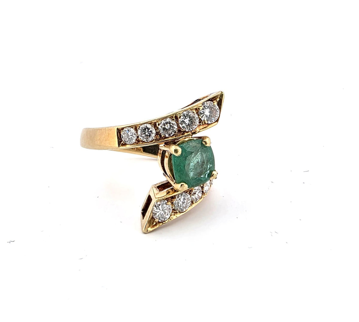 Bague Toi & Moi en or jaune, émeraude et diamants