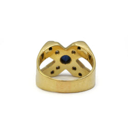 Bague Chevalière en or blanc, or jaune, saphir et diamants