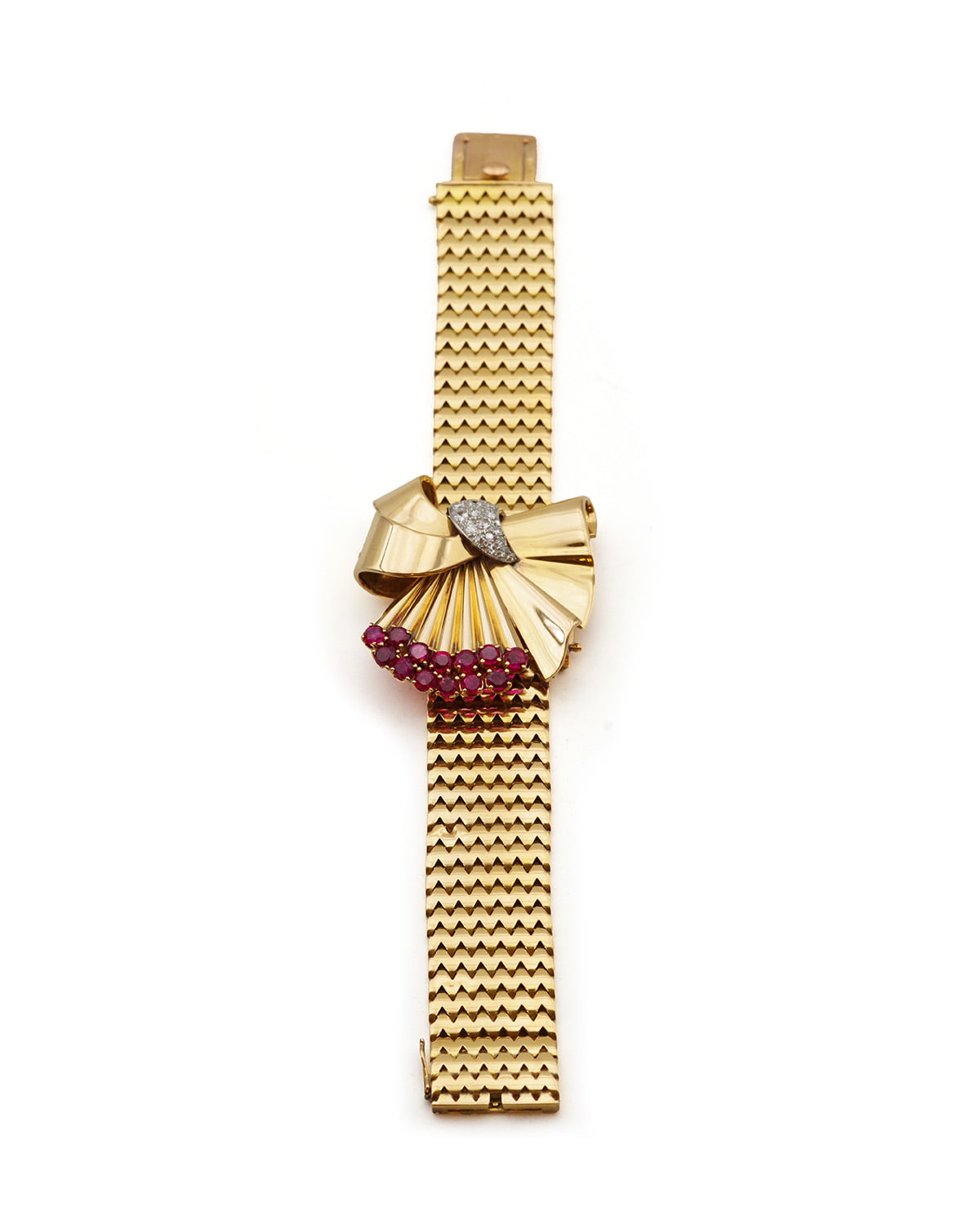 Bracelet Souple en or jaune, platine, rubis et diamants