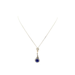 Collier Pendentif en or jaune, argent, saphir et diamants