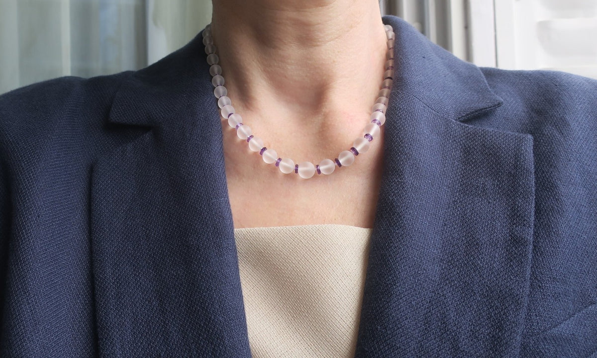 Collier Art Déco en cristal de roche et améthyste