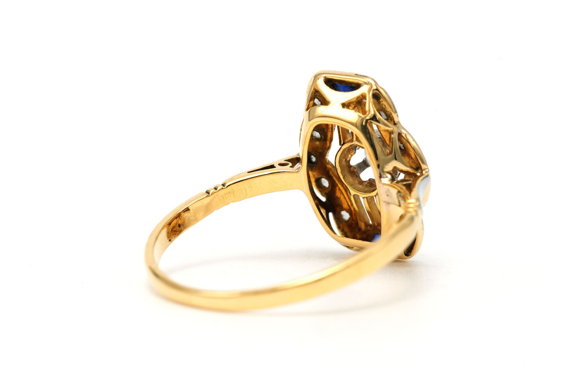 Bague en or blanc, or jaune, saphirs et diamants