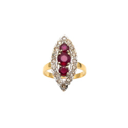 Bague Marquise en or blanc, or jaune, rubis et diamants