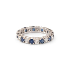 Alliance américaine en or gris,diamant et saphir . - Castafiore