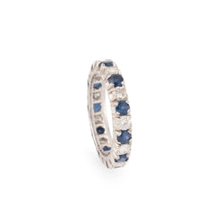 Alliance américaine en or gris,diamant et saphir . - Castafiore