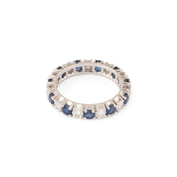 Alliance américaine en or gris,diamant et saphir . - Castafiore