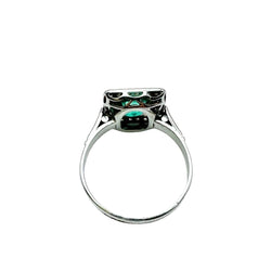 ANILLO ART DÉCO EN ORO BLANCO CON DIAMANTES Y ESMERALDA. - Castafiore