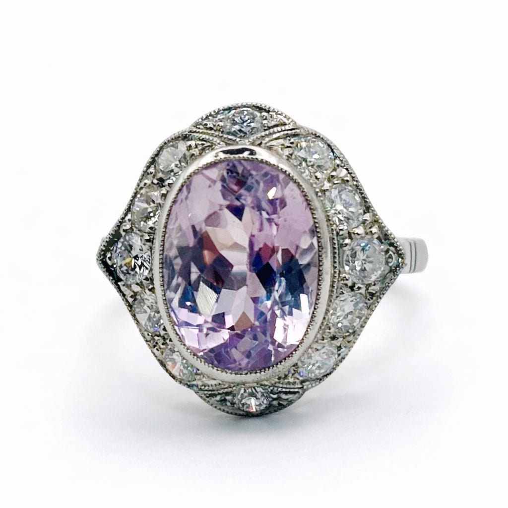 ANILLO EN PLATINO CON DIAMANTES Y KUNZITA - Castafiore