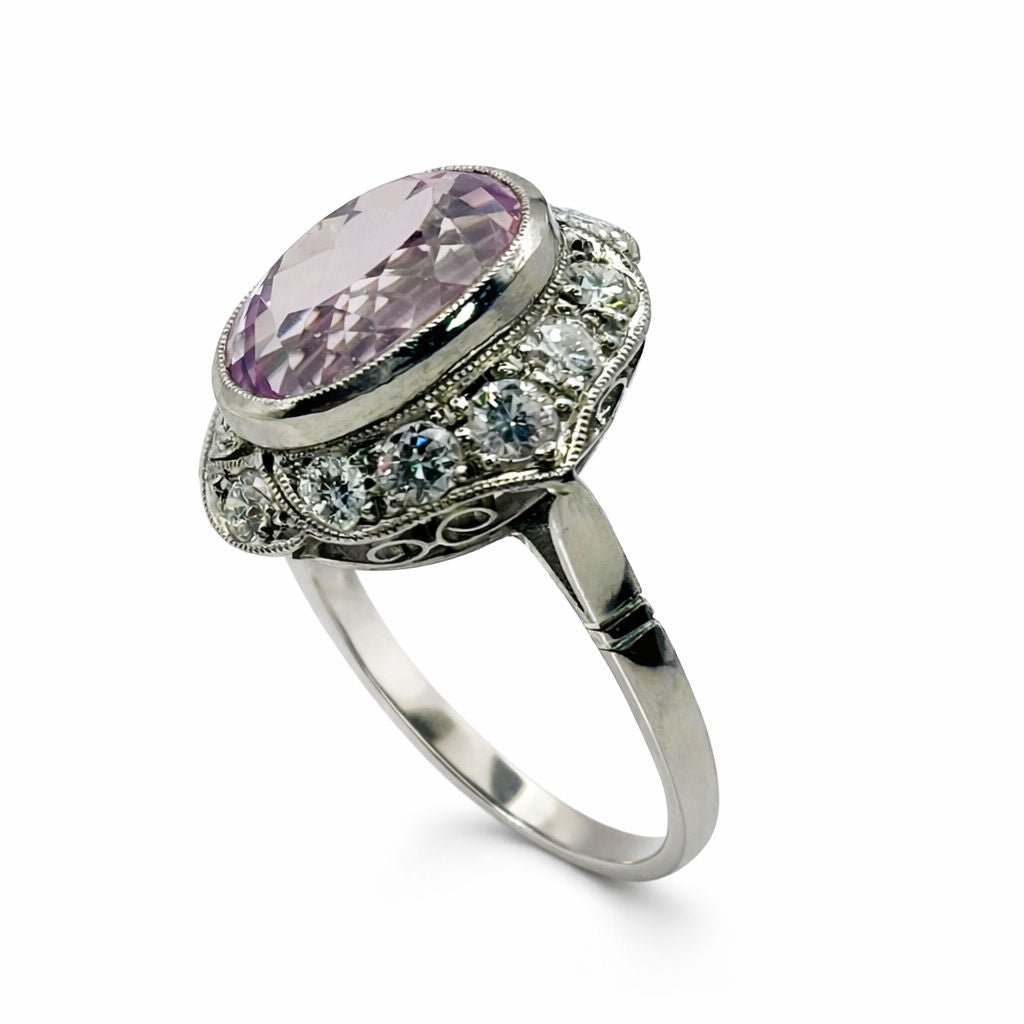 ANILLO EN PLATINO CON DIAMANTES Y KUNZITA - Castafiore