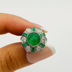 ANILLO EN PLATINO CON ESMERALDAS Y DIAMANTES - Castafiore
