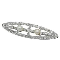 Art Déco - Broche Or blanc - Diamants et perles de culture - Castafiore