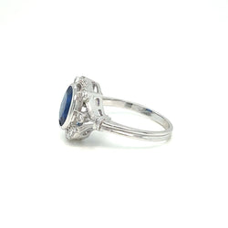Art Deco Certified No Heat Burma Sapphire Diamond Gold Ring - Castafiore