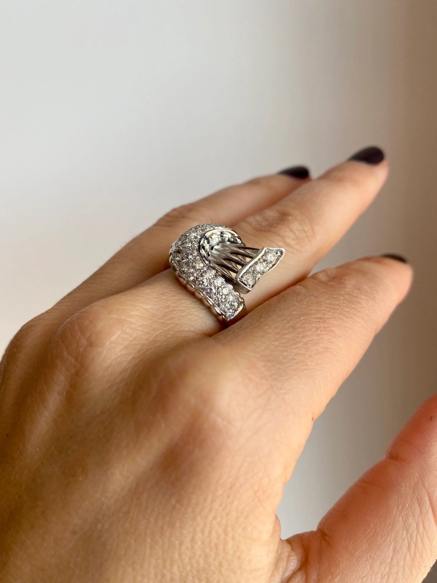 Art Deco Style Diamond Gold Bow Ring - Castafiore