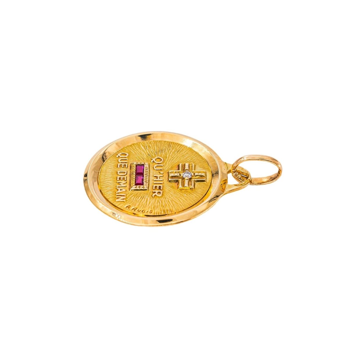 Augis Pendentif Médaille d'amour Or jaune Rubis - Castafiore