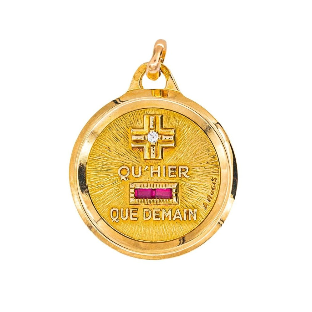 Augis Pendentif Médaille d'amour Or jaune Rubis - Castafiore