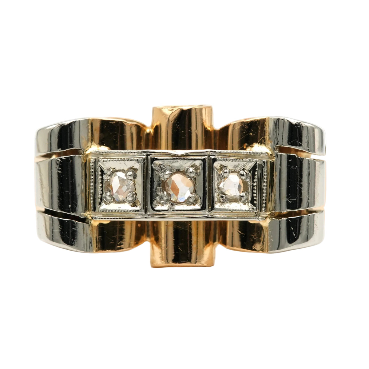 Bague Tank en or blanc, or jaune et diamants