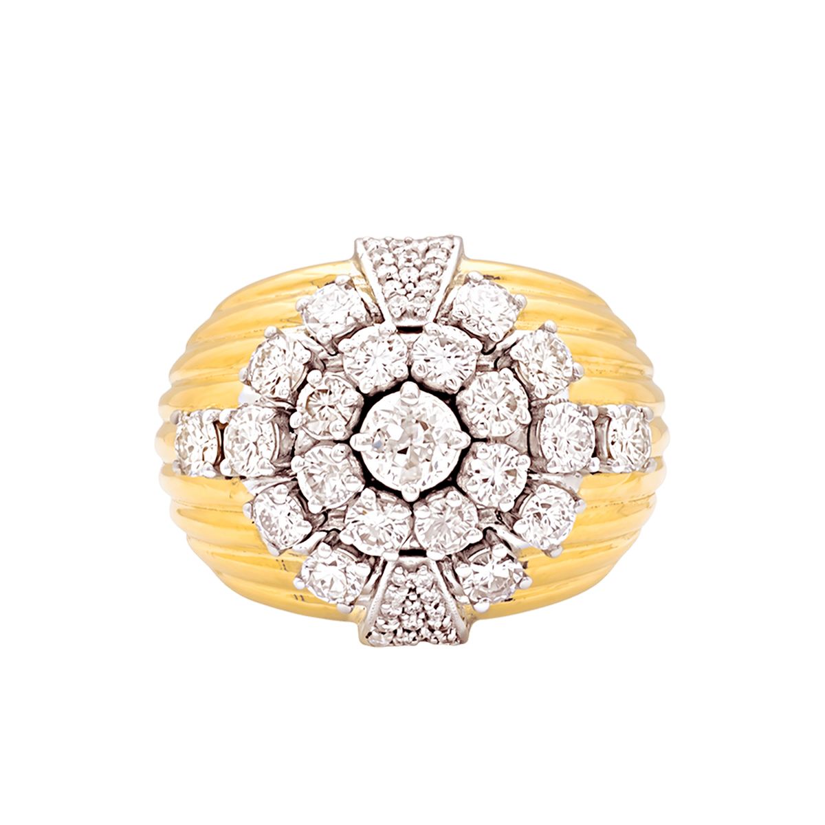 Bague Dôme en or blanc, or jaune et diamants