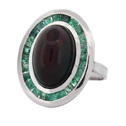 Bague Cocktail en platine, opale et émeraudes
