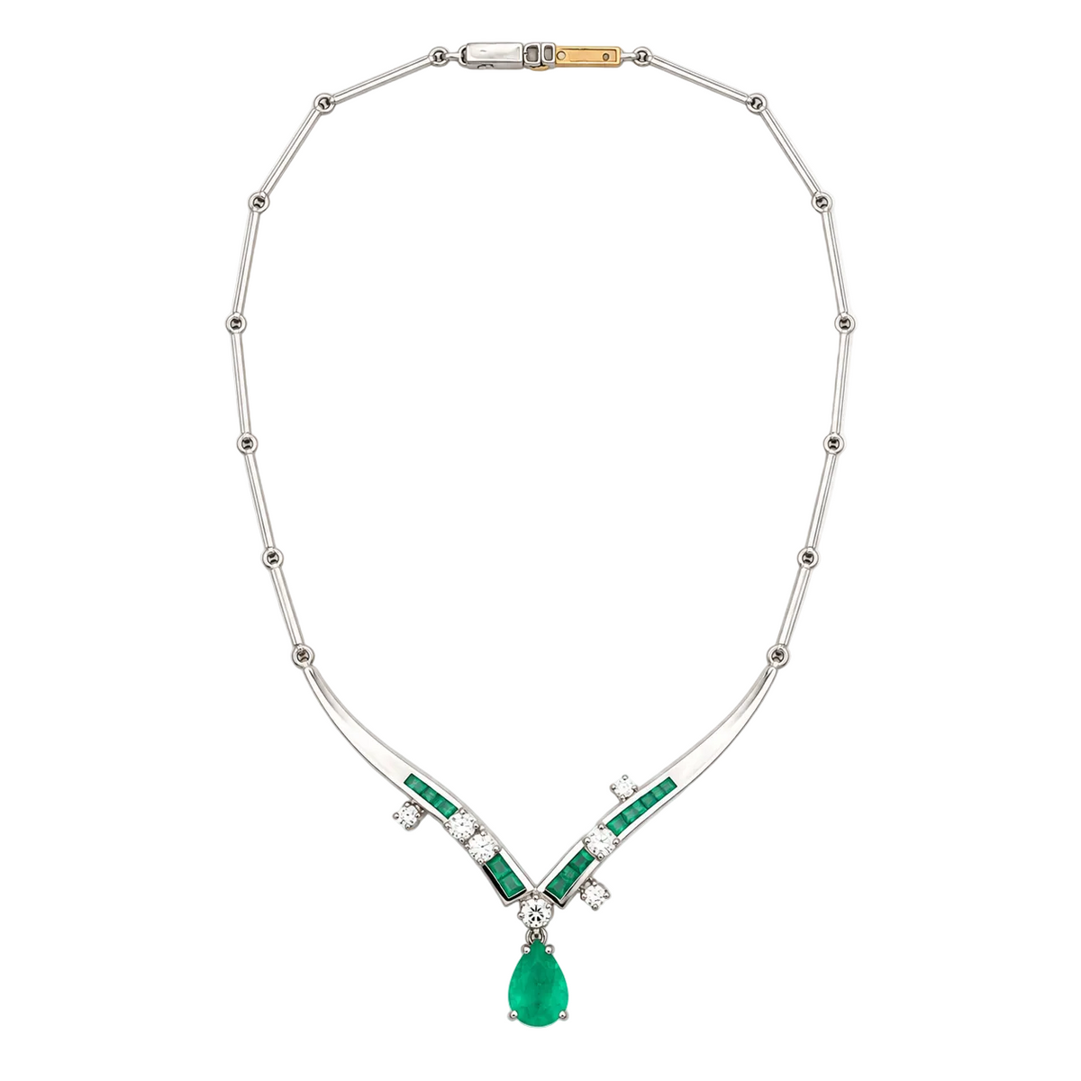 Collier Pendentif en or blanc, émeraudes et diamants